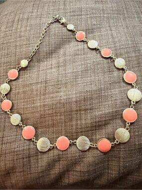 Gold-Tone Necklace with Coral Pink Discs